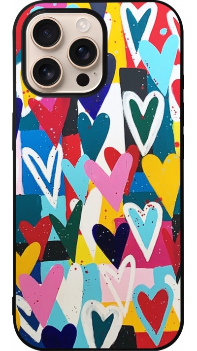 iPhone 16 Pro Max Case Hülle - Silikon schwarz Joyful Hearts