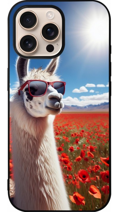 iPhone 16 Pro Max Case Hülle - Silikon schwarz Lama Chic in Mohnblume