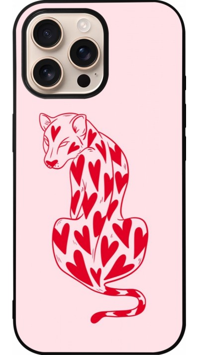 iPhone 16 Pro Max Case Hülle - Silikon schwarz Leopard with hearts 2026