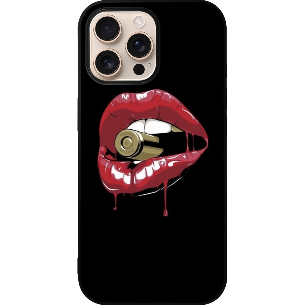iPhone 16 Pro Max Case Hülle - Silikon schwarz Lips bullet