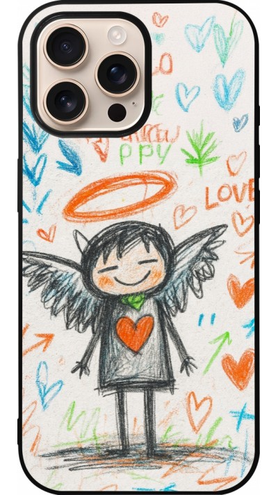 Coque iPhone 16 Pro Max - Silicone rigide noir Little Angel Sketch Love