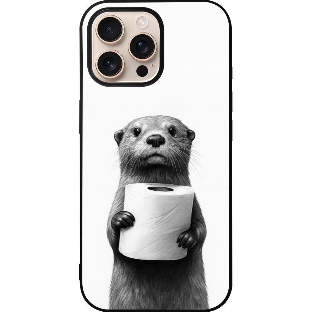 iPhone 16 Pro Max Case Hülle - Silikon schwarz Otter Toilettenpapier