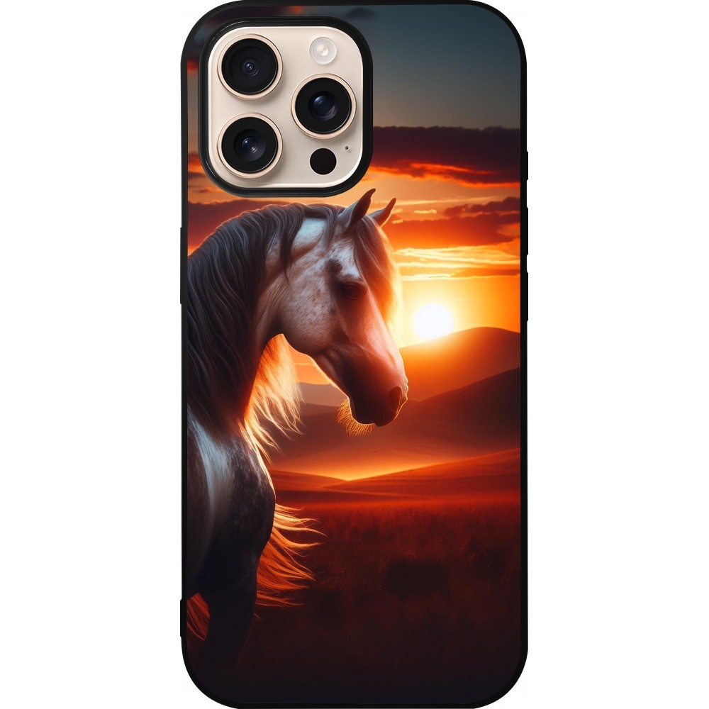 iPhone 16 Pro Max Case Hülle - Silikon schwarz Majestätischer Sonnenuntergang Pferd