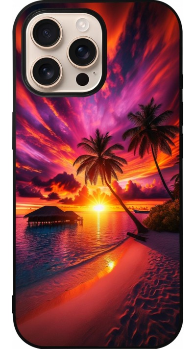 iPhone 16 Pro Max Case Hülle - Silikon schwarz Malediven Abenddämmerung Glückseligkeit