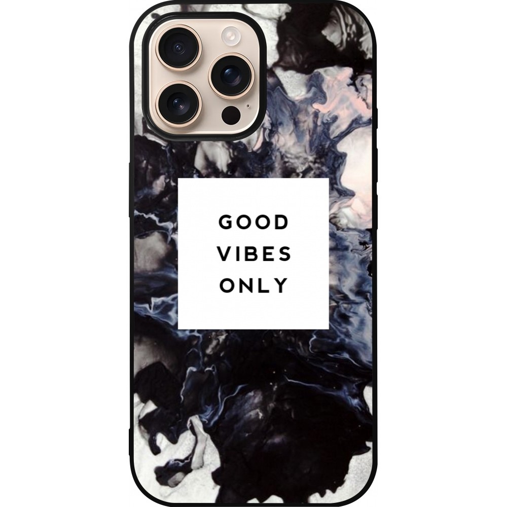 iPhone 16 Pro Max Case Hülle - Silikon schwarz Marble Good Vibes Only