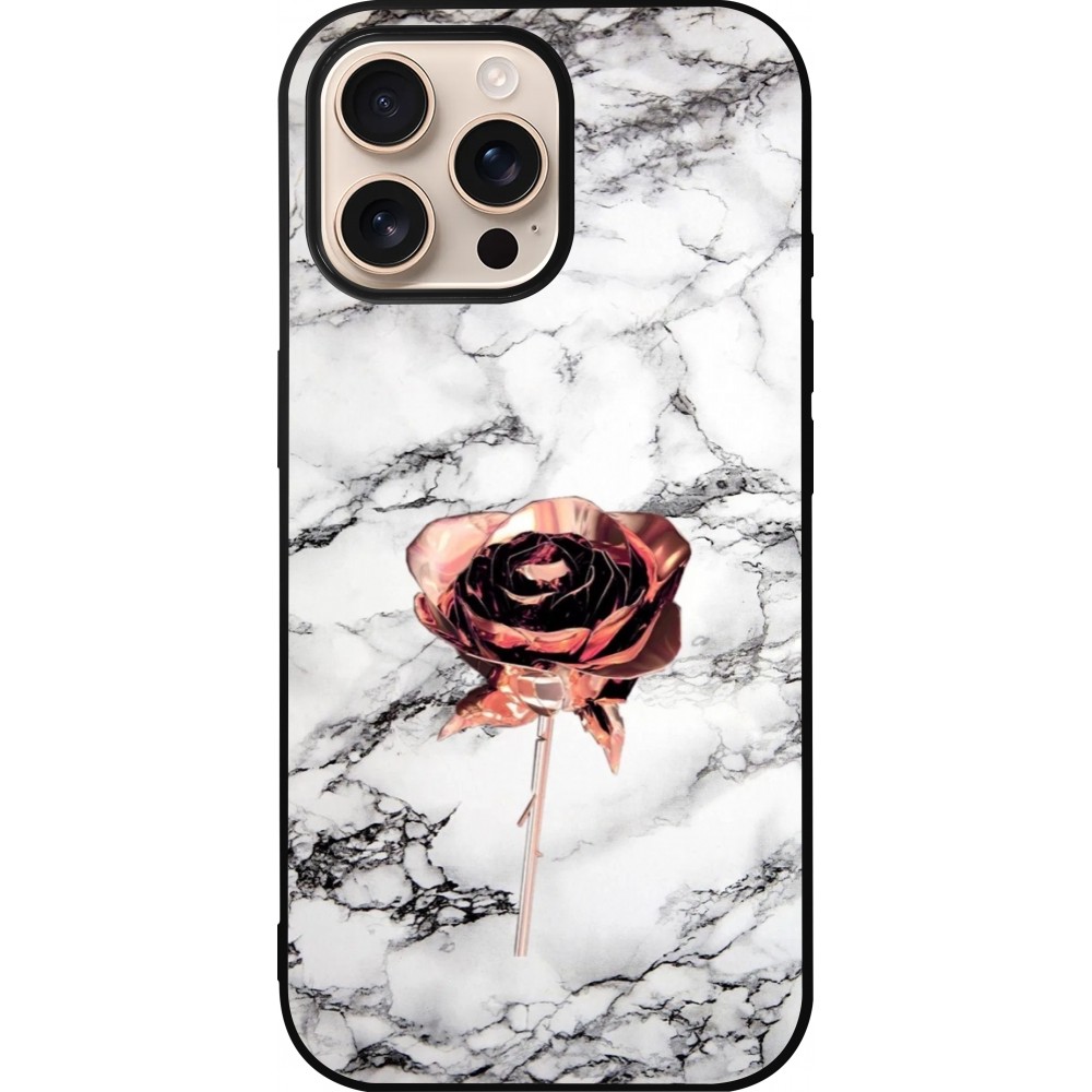 iPhone 16 Pro Max Case Hülle - Silikon schwarz Marble Rose Gold