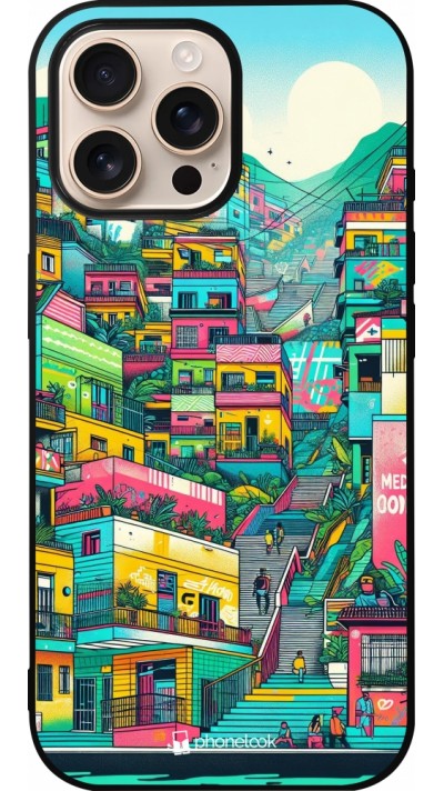 iPhone 16 Pro Max Case Hülle - Silikon schwarz Medellin Comuna 13 Kunst