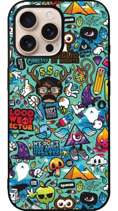iPhone 16 Pro Max Case Hülle - Silikon schwarz Mixed Cartoons Turquoise