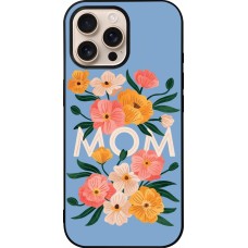 Coque iPhone 16 Pro Max - Silicone rigide noir Mom 2026 Flowers