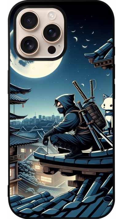iPhone 16 Pro Max Case Hülle - Silikon schwarz Ninja unter dem Mond