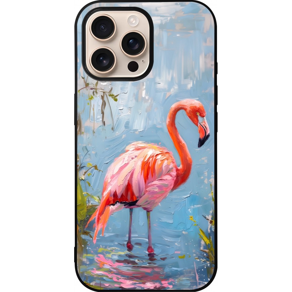 iPhone 16 Pro Max Case Hülle - Silikon schwarz Paint Flamingo