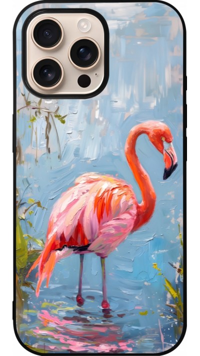 iPhone 16 Pro Max Case Hülle - Silikon schwarz Paint Flamingo