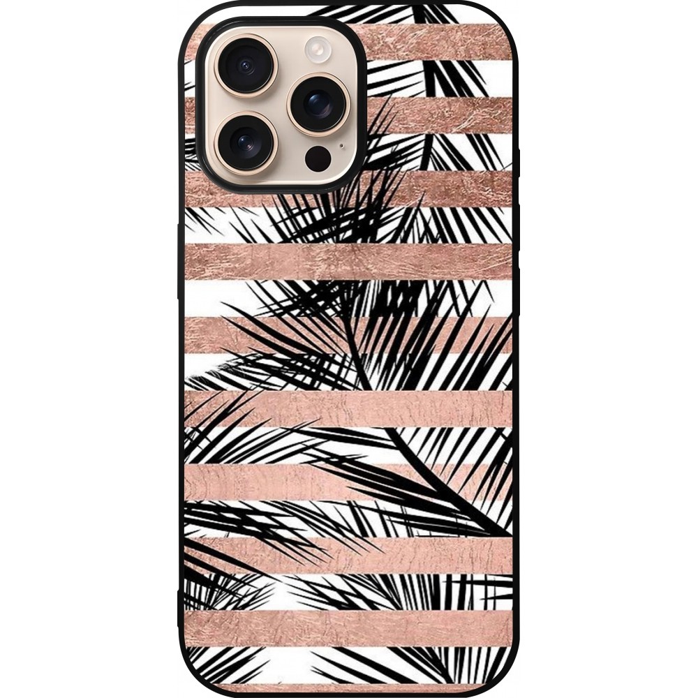 iPhone 16 Pro Max Case Hülle - Silikon schwarz Palm trees gold stripes