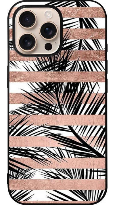 iPhone 16 Pro Max Case Hülle - Silikon schwarz Palm trees gold stripes