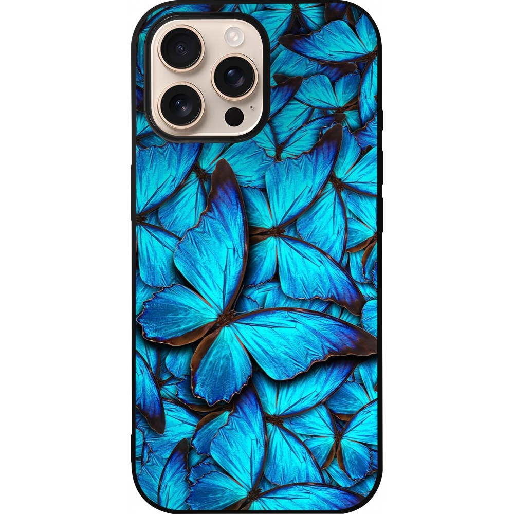 iPhone 16 Pro Max Case Hülle - Silikon schwarz Papillon bleu