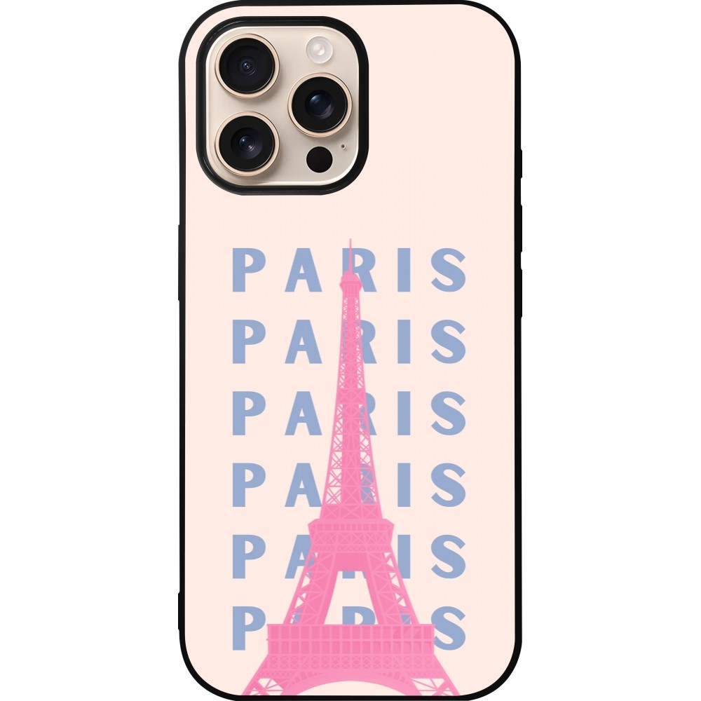 iPhone 16 Pro Max Case Hülle - Silikon schwarz Paris Pink Print