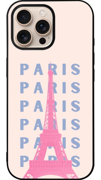 iPhone 16 Pro Max Case Hülle - Silikon schwarz Paris Pink Print