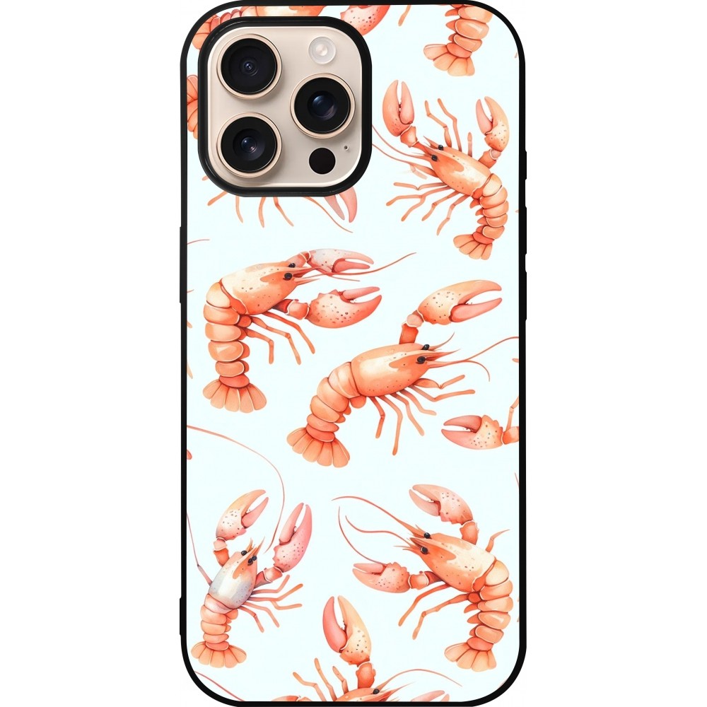 iPhone 16 Pro Max Case Hülle - Silikon schwarz Muster von pastellfarbenen Hummern