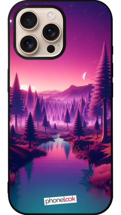 iPhone 16 Pro Max Case Hülle - Silikon schwarz Lila-rosa Landschaft