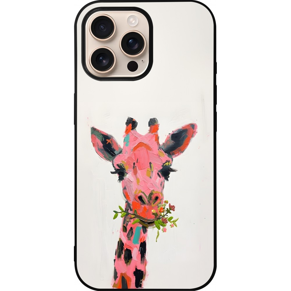 iPhone 16 Pro Max Case Hülle - Silikon schwarz Pink Girafe Paint