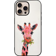 iPhone 16 Pro Max Case Hülle - Silikon schwarz Pink Girafe Paint