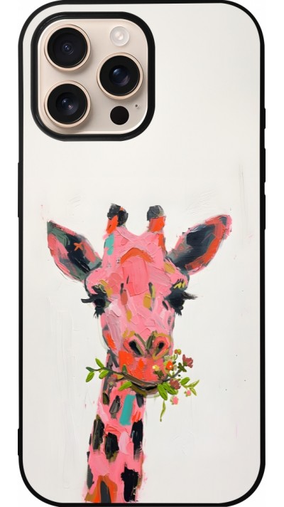 iPhone 16 Pro Max Case Hülle - Silikon schwarz Pink Girafe Paint