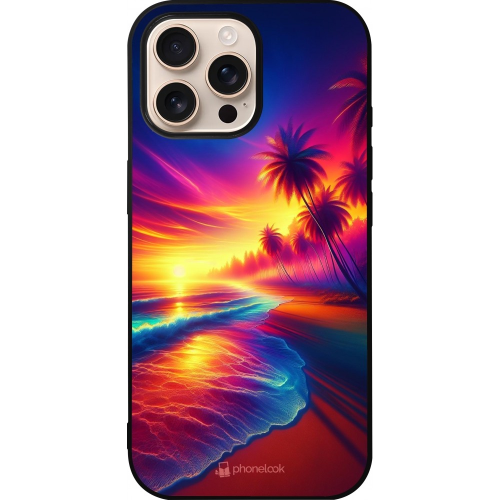 iPhone 16 Pro Max Case Hülle - Silikon schwarz Strand Sonnenuntergang auffällig