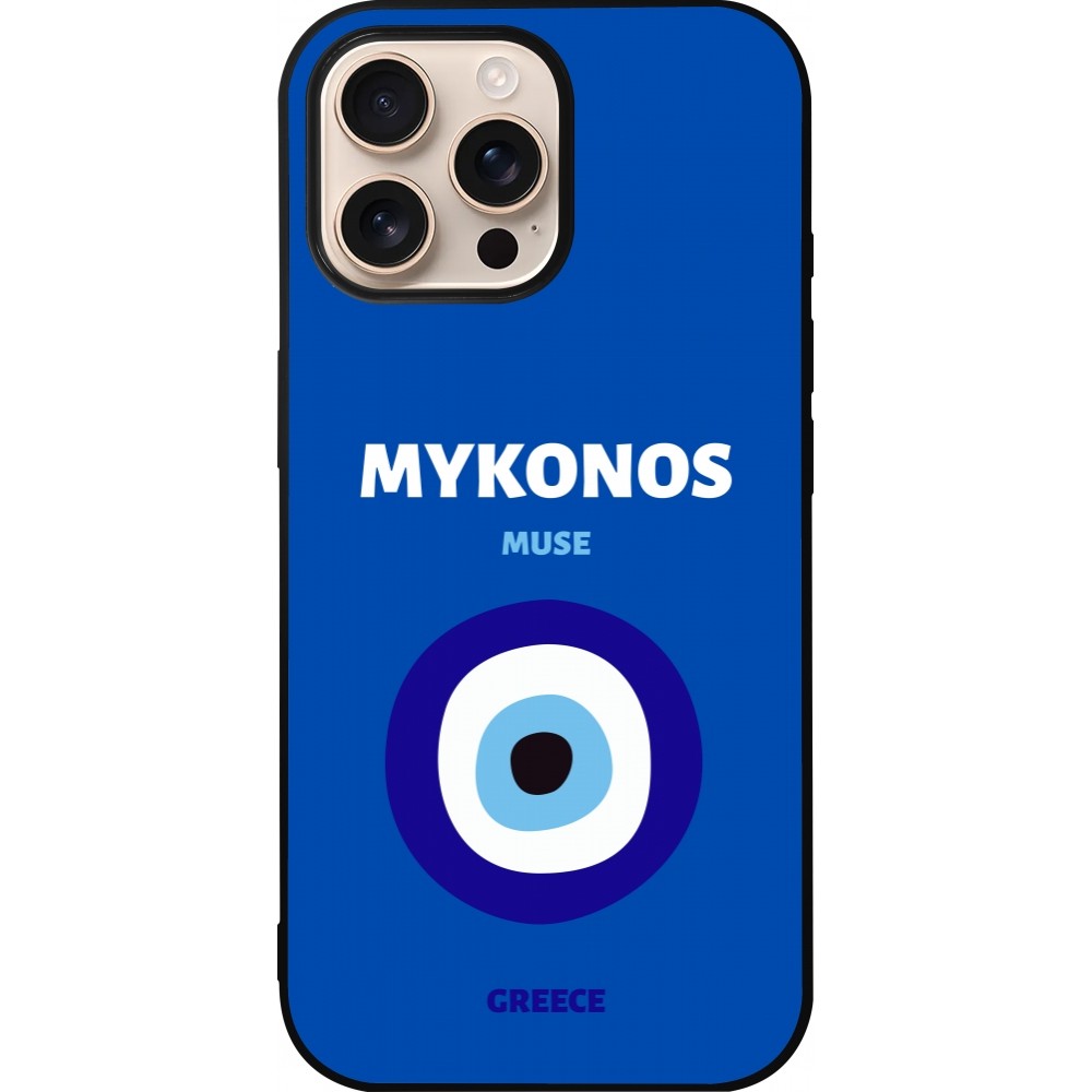 iPhone 16 Pro Max Case Hülle - Silikon schwarz Pop Summer Destination Mykonos