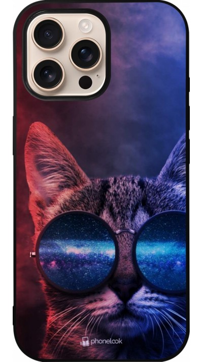 iPhone 16 Pro Max Case Hülle - Silikon schwarz Red Blue Cat Glasses
