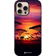 iPhone 16 Pro Max Case Hülle - Silikon schwarz Safari Sonnenuntergang Wildtiere