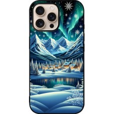 iPhone 16 Pro Max Case Hülle - Silikon schwarz Verschneites Bergdorf am See in der Nacht