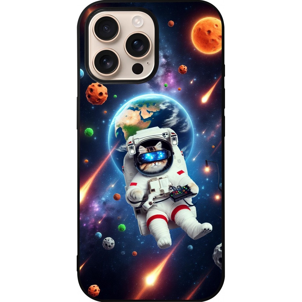 iPhone 16 Pro Max Case Hülle - Silikon schwarz VR SpaceCat Odyssee