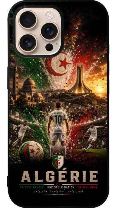 Coque iPhone 16 Pro Max - Silicone rigide noir Football Algérie splash 2026