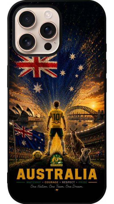 Coque iPhone 16 Pro Max - Silicone rigide noir Football Australie splash 2026