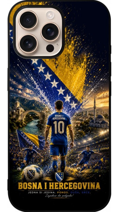 Coque iPhone 16 Pro Max - Silicone rigide noir Football Bosnie-Herzégovine splash 2026