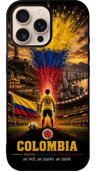 Coque iPhone 16 Pro Max - Silicone rigide noir Football Colombie splash 2026