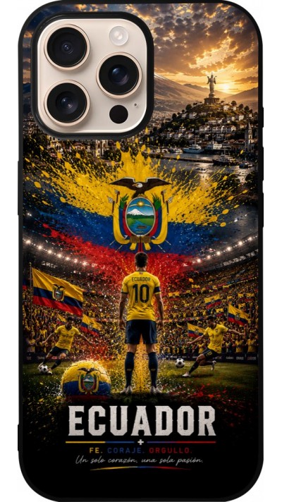 Coque iPhone 16 Pro Max - Silicone rigide noir Football Équateur splash 2026