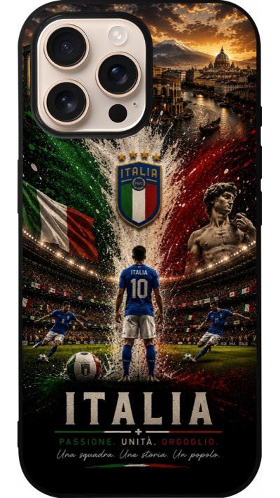 Coque iPhone 16 Pro Max - Silicone rigide noir Football Italie splash 2026