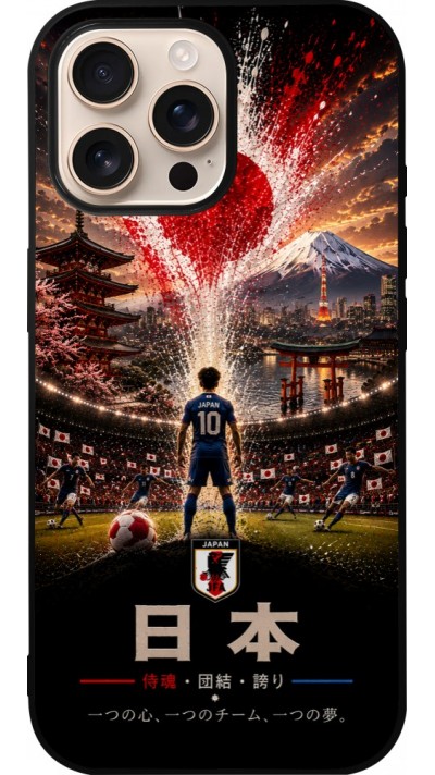 Coque iPhone 16 Pro Max - Silicone rigide noir Football Japon splash 2026