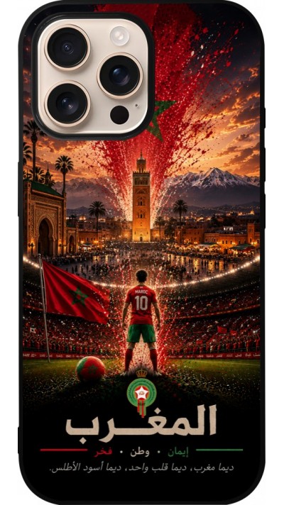 Coque iPhone 16 Pro Max - Silicone rigide noir Football Maroc splash 2026