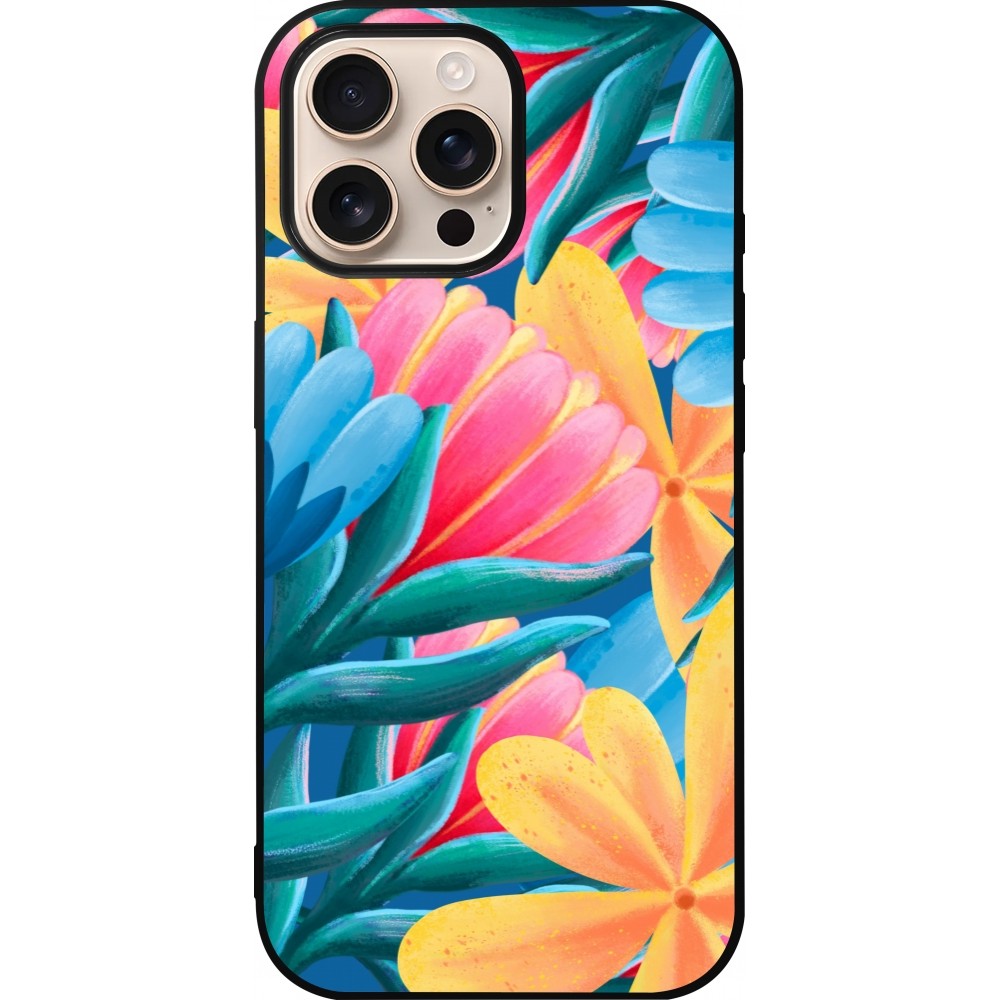 iPhone 16 Pro Max Case Hülle - Silikon schwarz Spring 23 colorful flowers