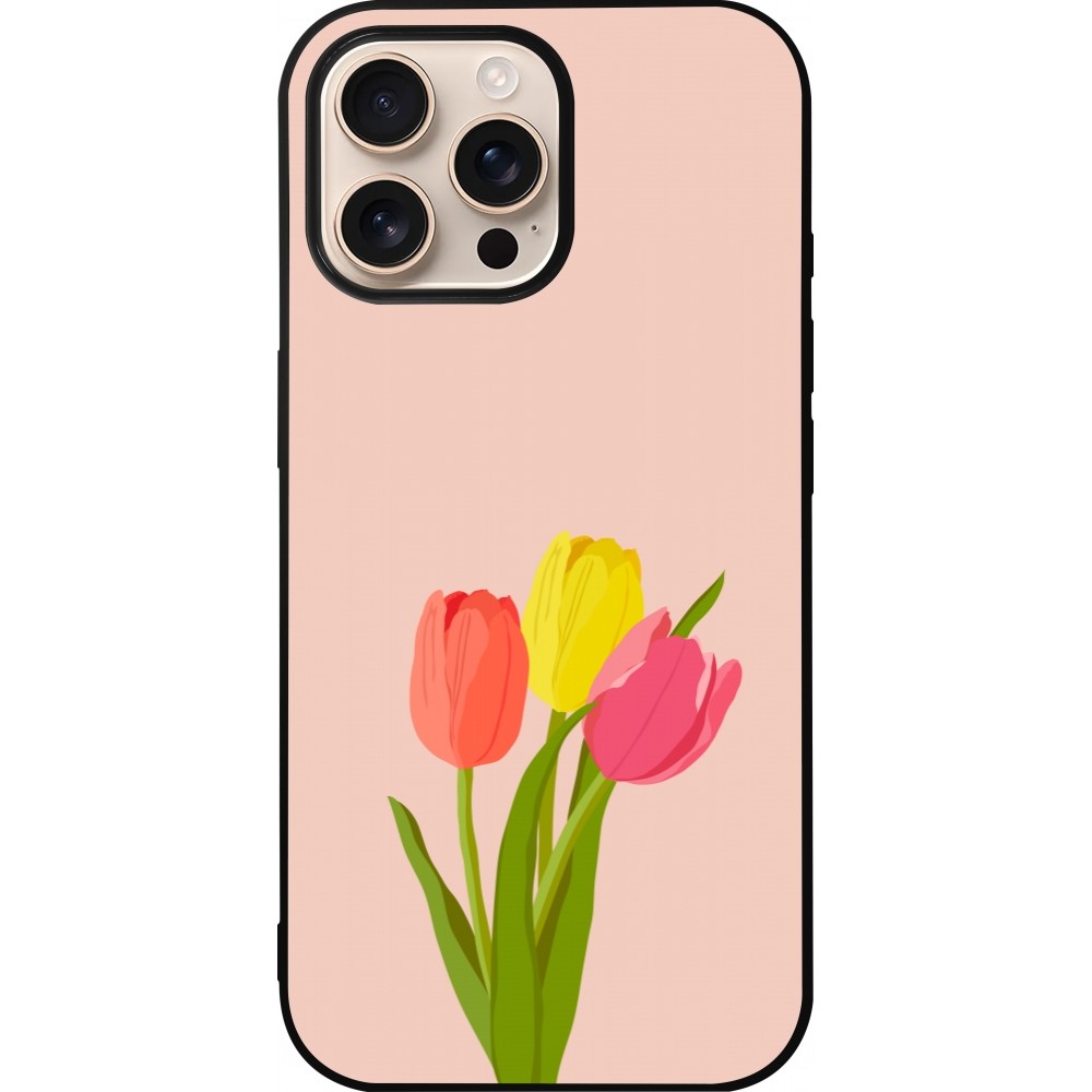 iPhone 16 Pro Max Case Hülle - Silikon schwarz Spring 23 tulip trio