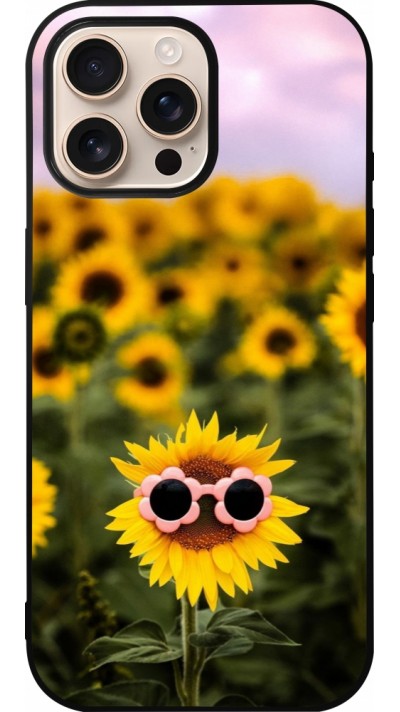 iPhone 16 Pro Max Case Hülle - Silikon schwarz Sunflower with glasses 2026