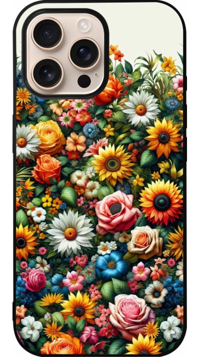 iPhone 16 Pro Max Case Hülle - Silikon schwarz Sommer Blumenmuster