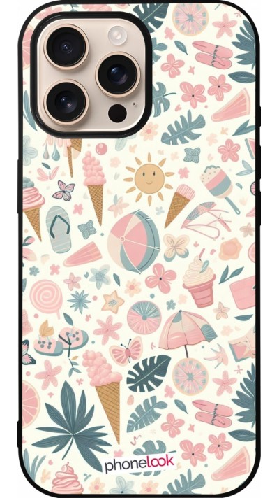 iPhone 16 Pro Max Case Hülle - Silikon schwarz Sommer Pink Muster