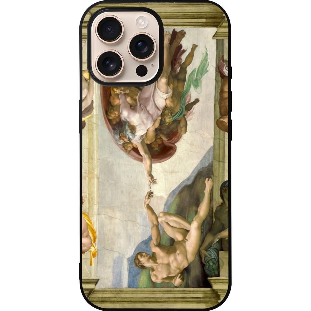iPhone 16 Pro Max Case Hülle - Silikon schwarz Kunstbild - Die Erschaffung Adams - Michelangelo