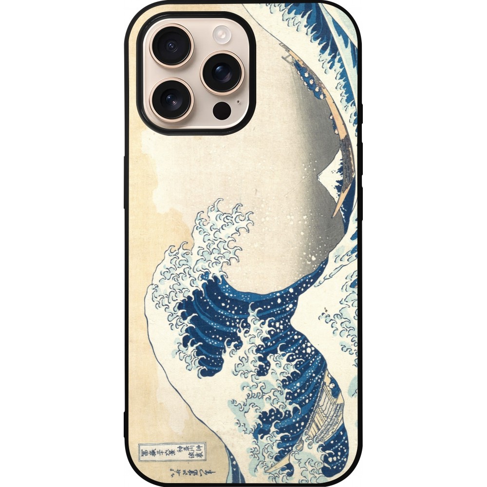 iPhone 16 Pro Max Case Hülle - Silikon schwarz Kunstbild - Die große Welle vor Kanagawa - Hokusai