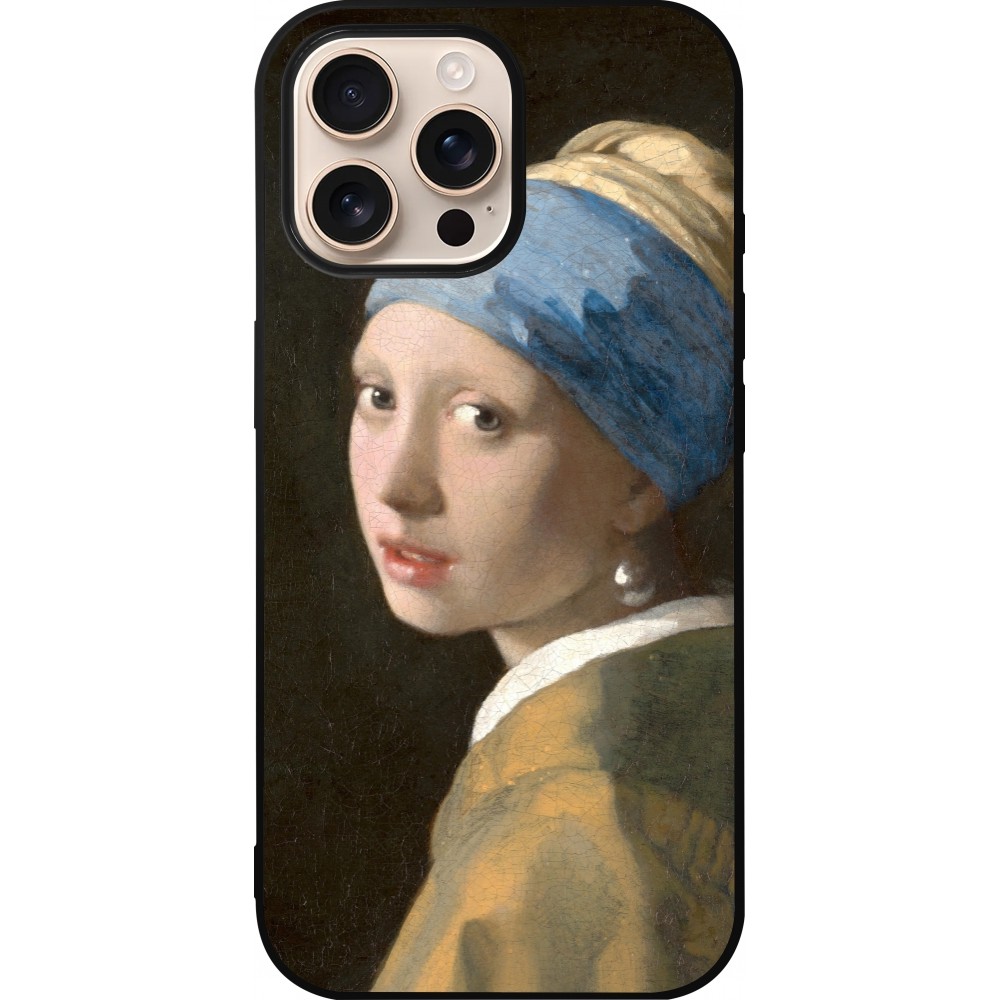 iPhone 16 Pro Max Case Hülle - Silikon schwarz Kunstbild - Das Mädchen mit dem Perlenohrring - Jan Vermeer