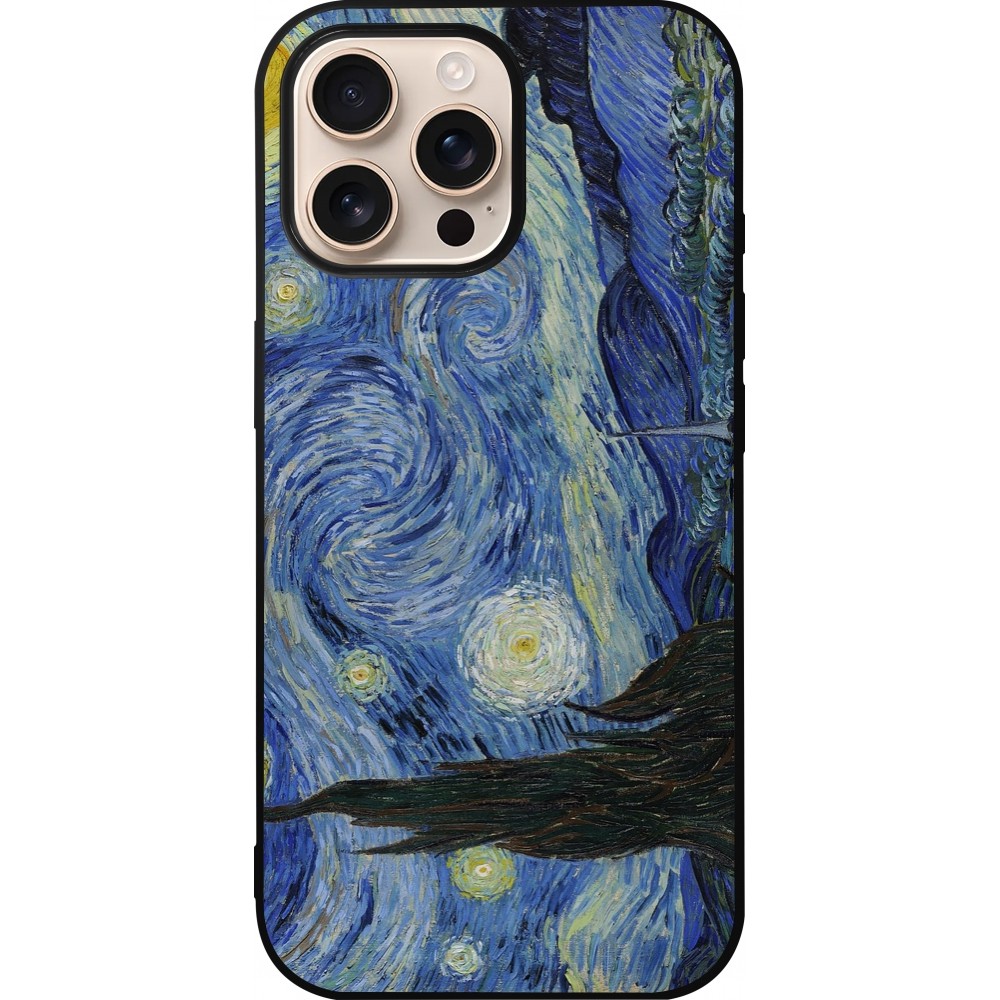 iPhone 16 Pro Max Case Hülle - Silikon schwarz Kunstbild - Sternennacht - Van Gogh