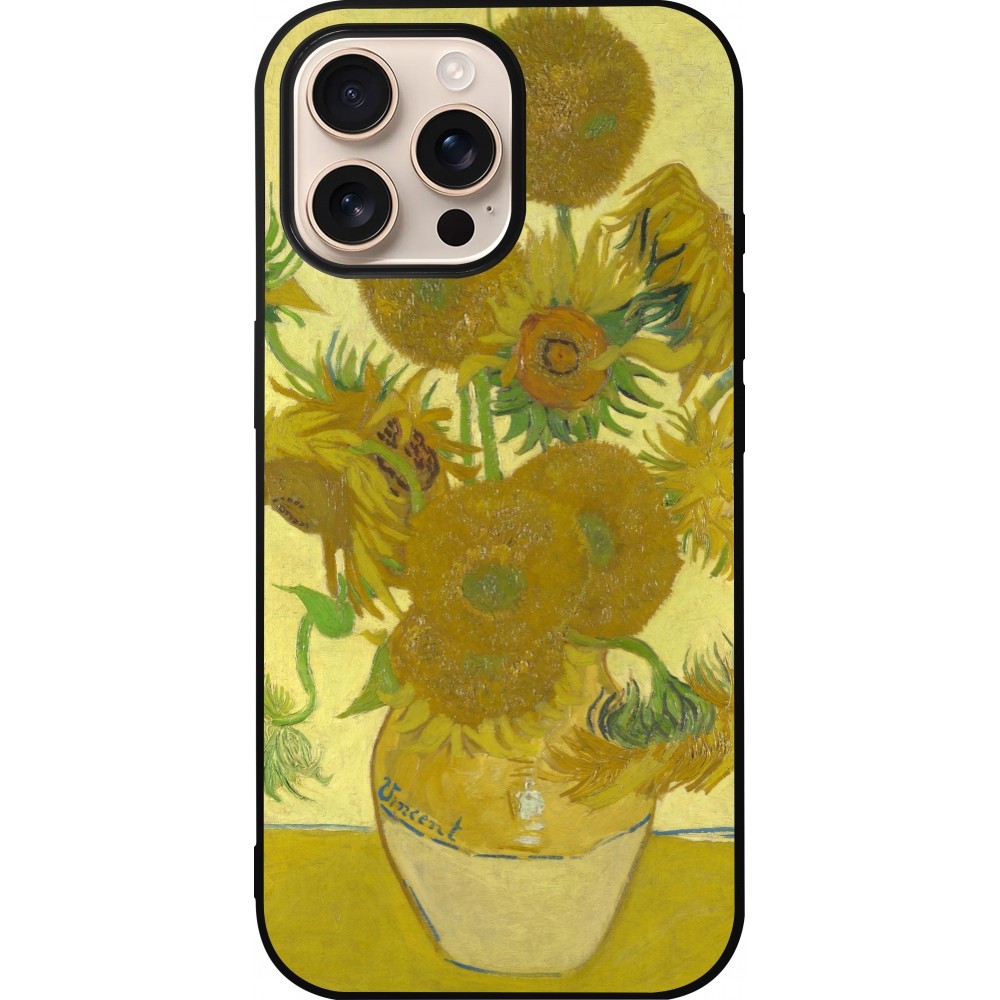 iPhone 16 Pro Max Case Hülle - Silikon schwarz Kunstbild - Sonnenblumen  - Van Gogh